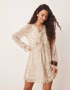Мини-платье New Look из шифона с белым цветочным узором