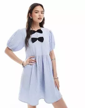 Мини-платье New Look с бантом спереди светло-голубого цвета