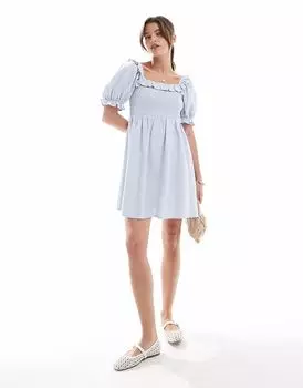 Мини-платье New Look с оборками и сборками синего цвета