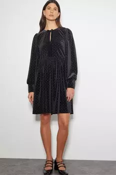 Мини платье Nora из бархата с длинными рукавами Monsoon, черный