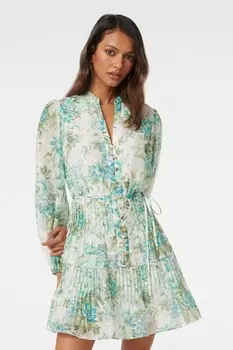 Мини платье Oakley Petite Pintuck с защипами и льняной отделкой Forever New, зеленый