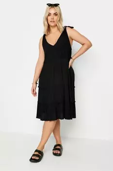 Мини-Платье ограниченного размера с оборками и завязками на рукавах Yours, черный