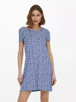 Мини-платье ONLBERA BACK LACE UP S/S DRESS JRS NOOS " Only, цвет Strong Blue Aop:White Flowers