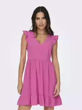 Мини-платье ONLY "ONLMETTE LIFE CAPSLEEVE DRESS WVN", с воланом, цвет Strawberry Moon