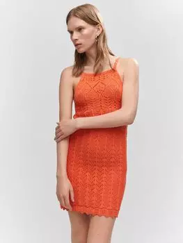 Мини-платье открытой вязки крючком Mango, пастельно-оранжевый