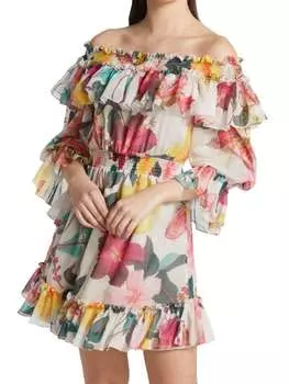 Мини-платье PatBO с открытыми плечами hibiscus, ванильный