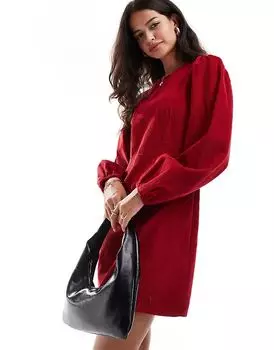 Мини-платье Patras вельвет с рукавами-фонариками красного цвета Nobody’s Child