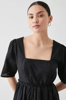 Мини-платье Petite Broderie с квадратным вырезом Dorothy Perkins, черный