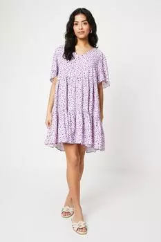 Мини-платье Petite Ditsy с V-образным вырезом и рукавами ангела Dorothy Perkins, фиолетовый