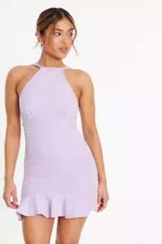 Мини-платье Petite Lilac Bodycon с оборками по подолу QUIZ Clothing
