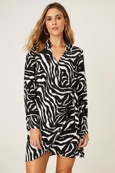 Мини-платье Petite Mono с воротником и запахом под зебру Dorothy Perkins, мультиколор