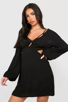 Мини-платье Petite с глубоким вырезом на спине и перекрестием на спине boohoo, черный