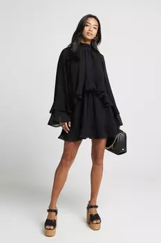 Мини платье Petite с многослойными оборками River Island, черный