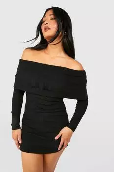 Мини-платье Petite с отделкой в рубчик и отделкой в рубчик boohoo, черный
