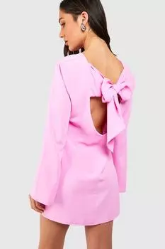 Мини-платье Petite с открытой спиной и бантом boohoo, розовый