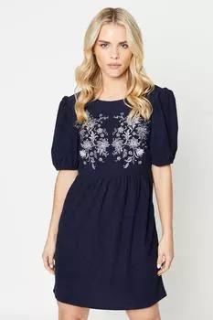 Мини-платье Petite с вышивкой Oasis, темно-синий