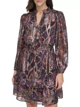 Мини-платье Petites Womens Metallic Ruffled Vince Camuto, цвет black multi