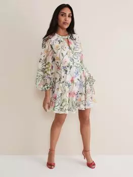 Мини-платье Phase Eight Petite Everleigh с цветочным принтом, цвет слоновой кости/мульти