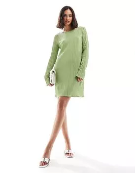 Мини-платье плиссе с расклешенными рукавами в средне-зеленом цвете Vero Moda
