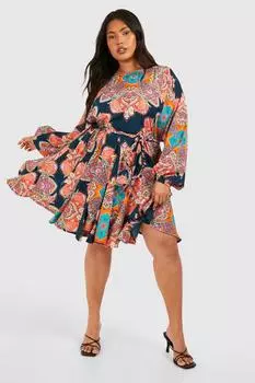 Мини-платье Plus с принтом пейсли и годе boohoo, мультиколор