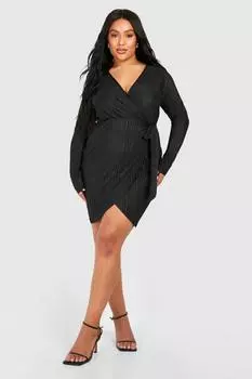 Мини-платье Plus с запахом и плиссировкой boohoo, черный