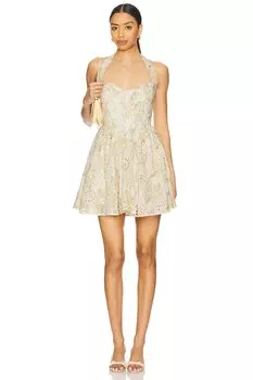 Мини-платье Pollie на шее Bardot, yellow floral