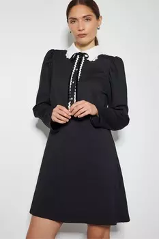 Мини платье Polly с кружевным воротником и понте Monsoon, черный