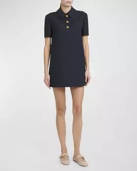 Мини-платье-поло из однотонного крепа с короткими рукавами Valentino Garavani, цвет Navy