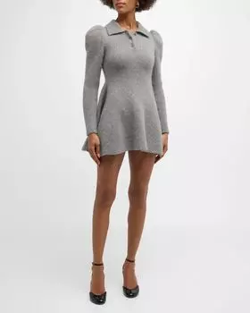 Мини-платье-поло кашемировой вязки с длинными рукавами Loewe, цвет Grey
