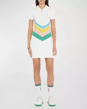 Мини-платье-поло с короткими рукавами и шевронным букле CASABLANCA, цвет White
