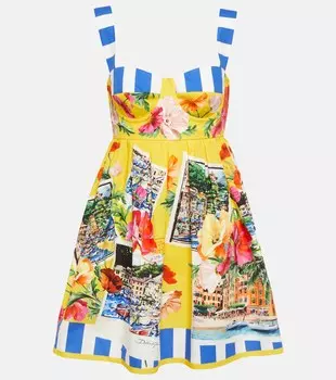 Мини-платье Portofino из хлопка с принтом DOLCE&GABBANA, разноцветный