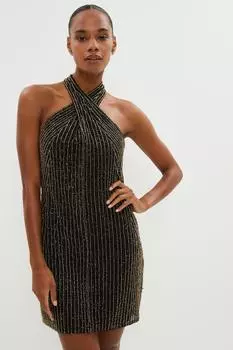 Мини-платье премиум-класса с перекрестным вырезом и блестками Coast, экрю