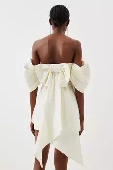 Мини-платье приталенного кроя из тафты с бантом и бардо Karen Millen, белый