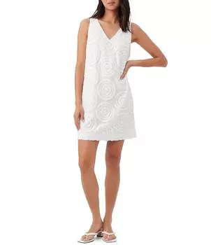 Мини-платье прямого кроя без рукавов Trina Turk с блестками и круглым вырезом с v-образным вырезом и блестками, белый