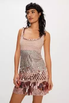Мини-платье прямого кроя с бахромой и пайетками Nasty Gal, розовый