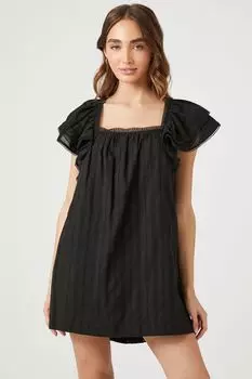 Мини-платье прямого кроя с оборками на рукавах Forever 21, черный