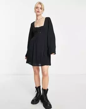 Мини-платье Reclaimed Vintage с рукавами-фонариками и завязками