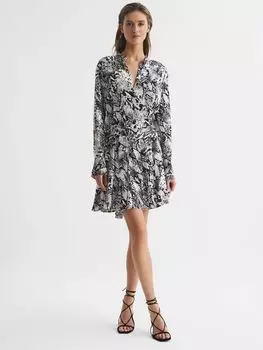 Мини-платье Reiss Scarlett с поясом и животным принтом, черный/белый