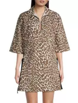 Мини-платье reva poplin с леопардовым принтом Tory Burch Leopard