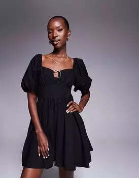 Мини-платье River Island с отделкой из поплина черного цвета