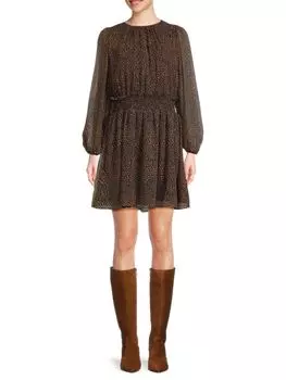 Мини-платье Robin со сборками и принтом Caara, коричневый