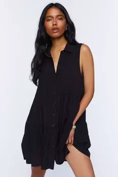 Мини-платье-рубашка без рукавов Forever 21, черный