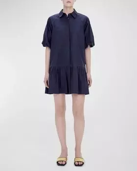 Мини-платье-рубашка из хлопкового поплина Crissy с объемными рукавами SIMKHAI, цвет Midnight