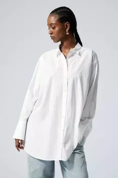 Мини-Платье-Рубашка из хлопкового поплина Weekday, белый