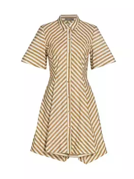 Мини-платье-рубашка из тафты в полоску Lela Rose, цвет sandalwood