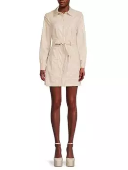 Мини-платье-рубашка Karlee из веганской кожи с поясом Jonathan Simkhai, цвет Ceramic
