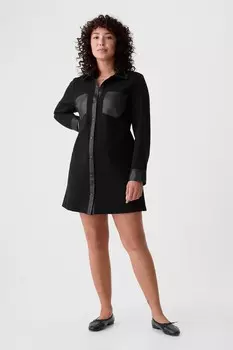 Мини платье рубашка с деталями из искусственной кожи Gap, черный