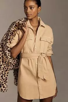 Мини-платье-рубашка с поясом The Cadet Mother, светлый песок