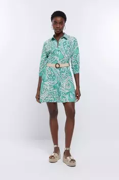 Мини платье рубашка с узором пейсли River Island, зеленый