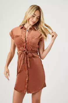 Мини-платье-рубашка с завязкой на талии Forever 21, коричневый